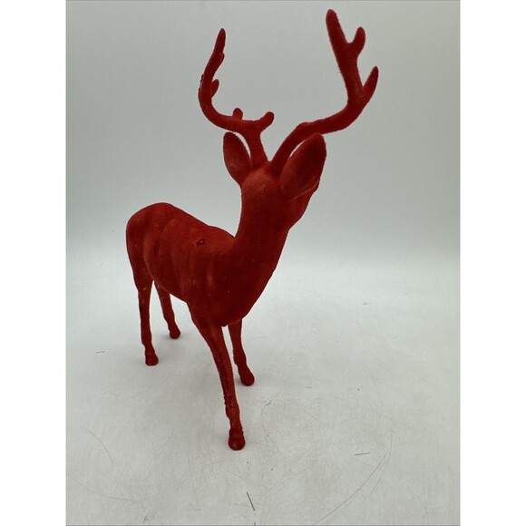 Vintage Red Flocked Reindeer Buck Deer Christmas Decor Plastic - Picture 15 of 16